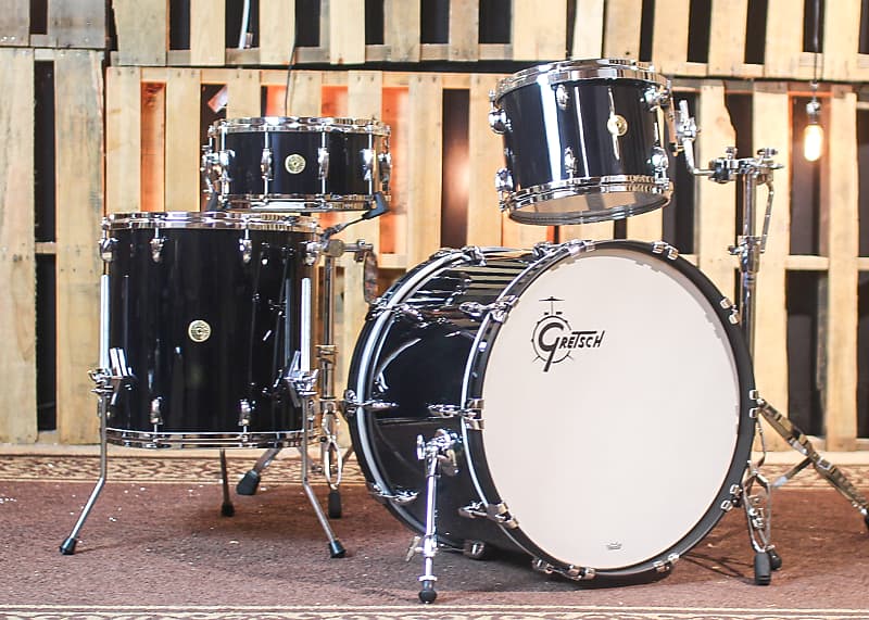 Gretsch USA Custom Solid Black Nitron Drum Set Reverb