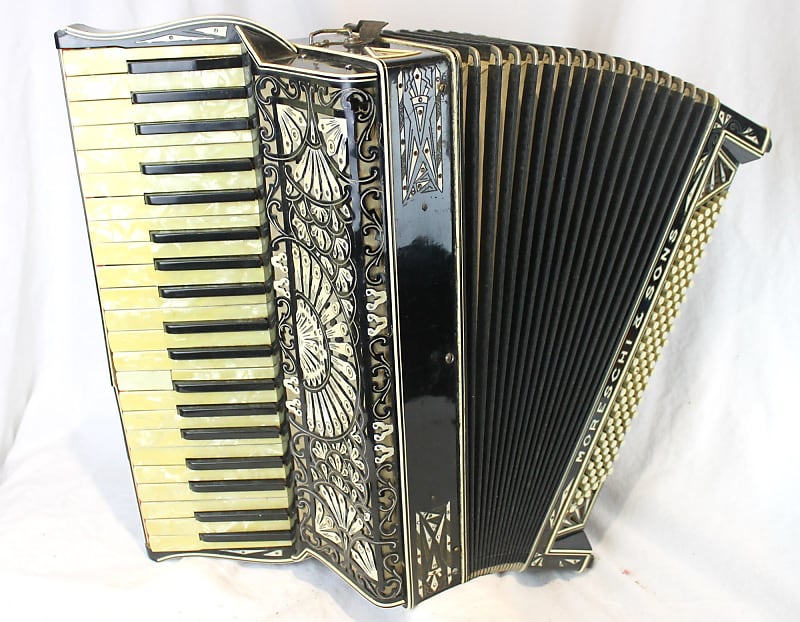 Black Decorated Moreschi Sons Piano Accordion Lmm Reverb