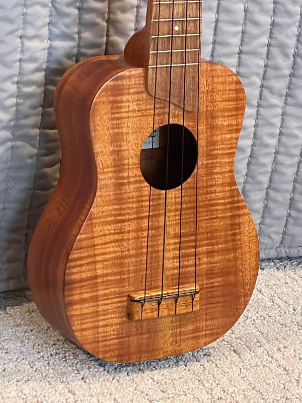 Kamaka White Label Soprano Ukulele Highly Flamed Koa Reverb