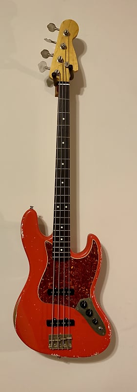 MJT Aged Jazz Bass Guitar 2021 Fiesta Red Reverb