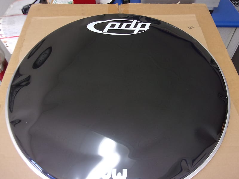 New Pdp By Dw Logo Bass Drum Head Black Ebony Resonator Reverb