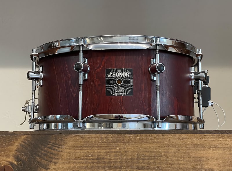 S Sonor Sonic Plus X Snare Drum Cherry Red Satin Reverb