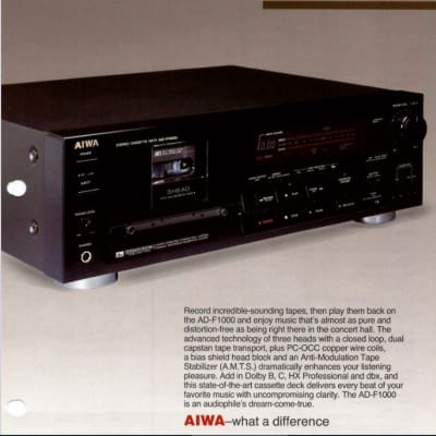 AIWA AD F1000U Stereo Cassette Deck HX Pro Dolby B C DBX Reverb