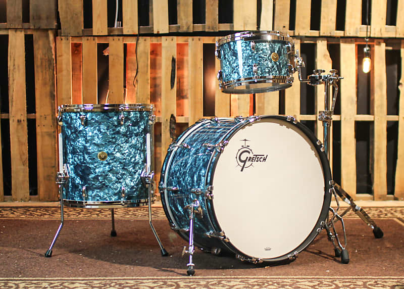 Gretsch USA Custom Turquoise Pearl Nitron Drum Set Reverb