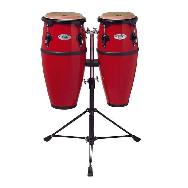 Toca Synergy Fiberglass Double Conga Set W Stand Red Reverb