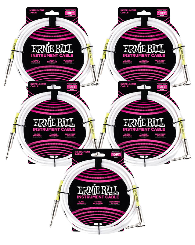 5 PACK Ernie Ball 6049 Ultraflex 10 Straight Angle Reverb