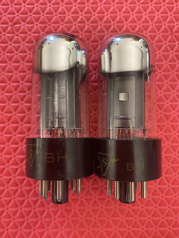 Matched Pair Sylvania 6V6 6V6GT Black Plate Clear Bottle Reverb