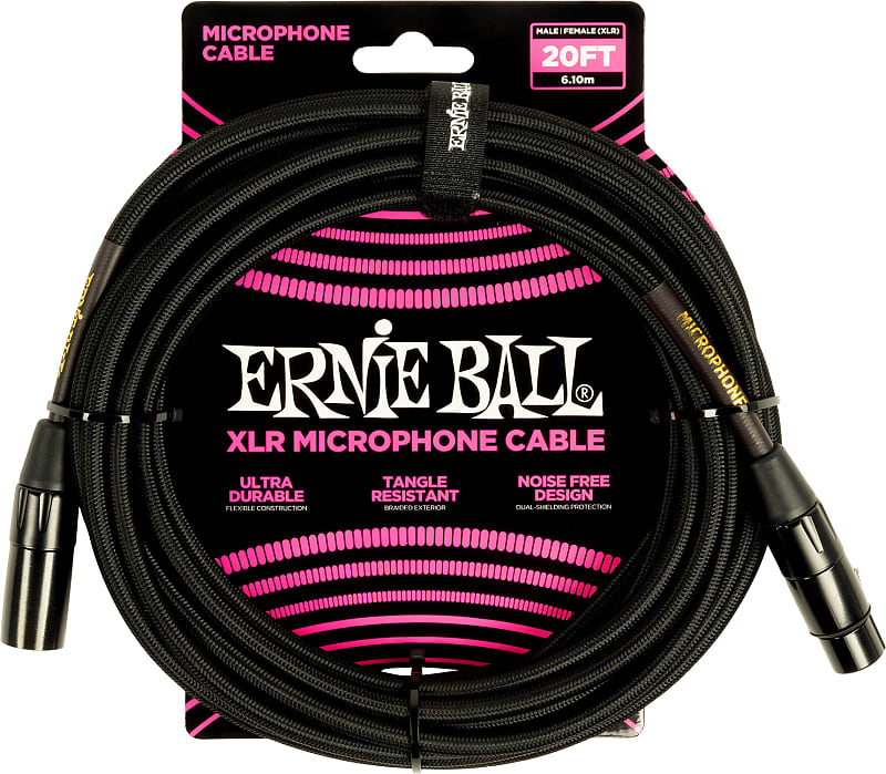 Ernie Ball 20 Braided XLR Microphone Cable Black Reverb