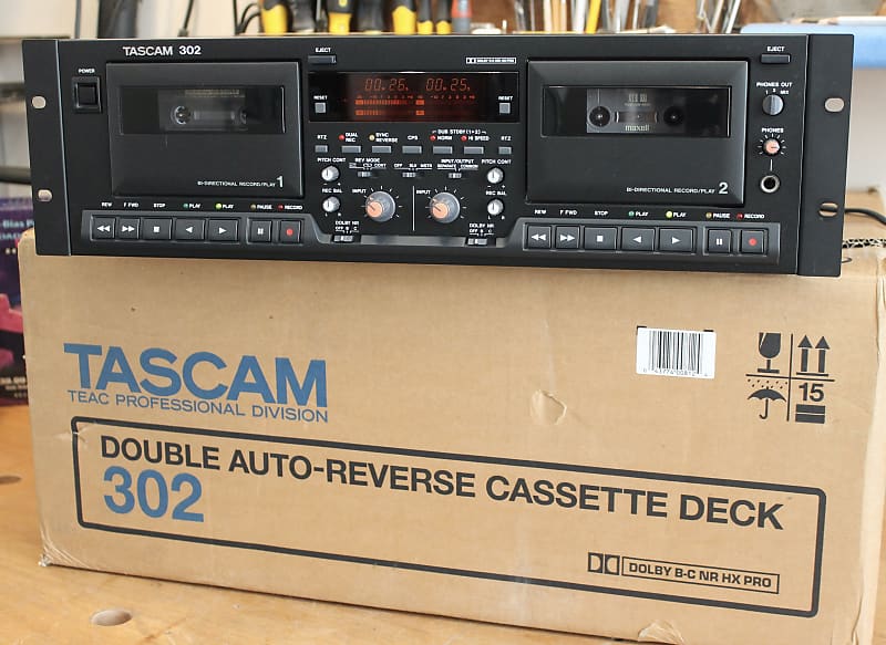 TASCAM 302 Double Auto Reverse Cassette Deck W 28 Maxell Reverb