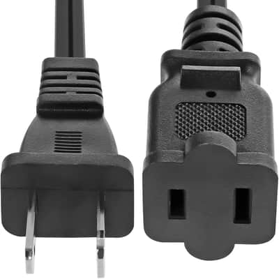 5Core Power Cord Cable 2-Prong Male-Female Extension AC 2-Prong Male-Female Power Cable 12 Foot EXC BLK 12FT 6PCS image 6
