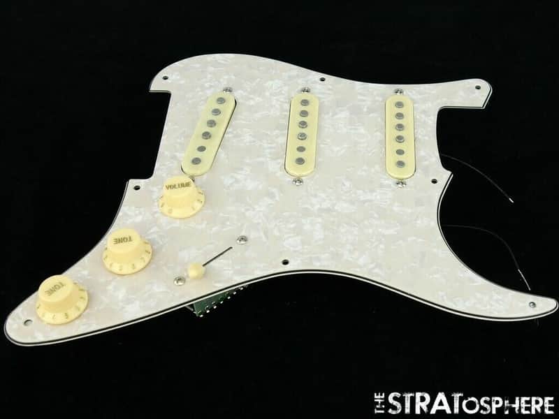 *NEW Alnico 5 LOADED PICKGUARD for Fender Strat Aged Pearloid 3 Ply 8 Hole image 1