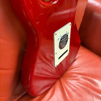 2000 Fender American Deluxe Fat Stratocaster HSS with Maple Fretboard Crimson Transparent image 15