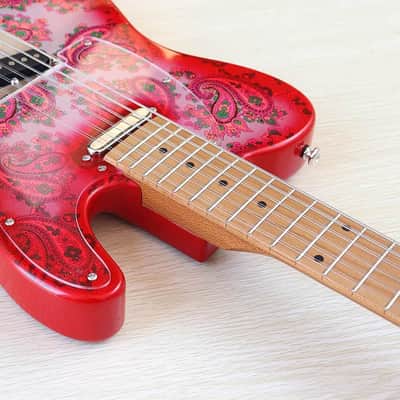 Custom Handmade Pink Amoeba Finish 12 String Electric Guitar, Okoume Wood Body, Roasted Maple Neck image 4