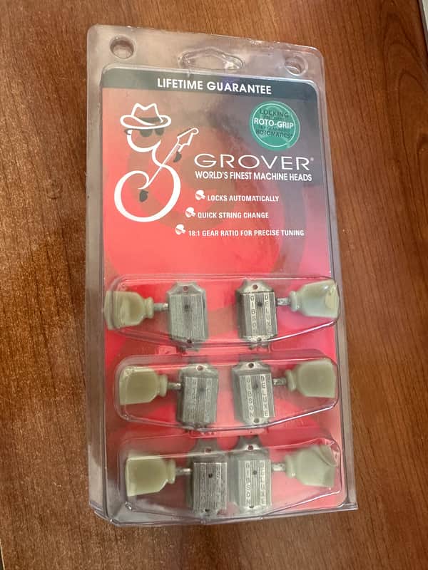 Grover 502C Roto-Grip Locking Rotomatics 3+3 Tuners - "Gibson Deluxe" Housings / Green Keystone Buttons image 1