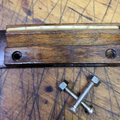 Vintage RARE 1966 Japan Checkmate Acoustic Guitar String Through Bridge Tailpiece Saddle with Original Installation Bolts Luthier Parts image 4