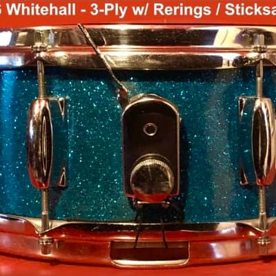 Vintage 1960s Whitehall (Made by Pearl) 14"x5" Blue Sparkle Snare, Stand, and Case image 19