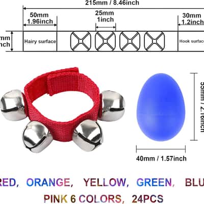 24 Packs Shaker Musical Instruments for Kids, 12 Packs Egg Shaker and 12 Packs Wrist Hand Band Jingle Bells image 2