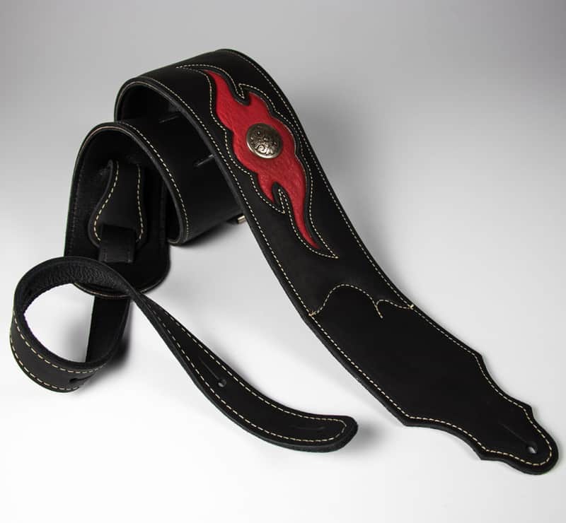 Franklin Strap 3" Premium Leather Sculpted Guitar Strap - Black/Red image 1