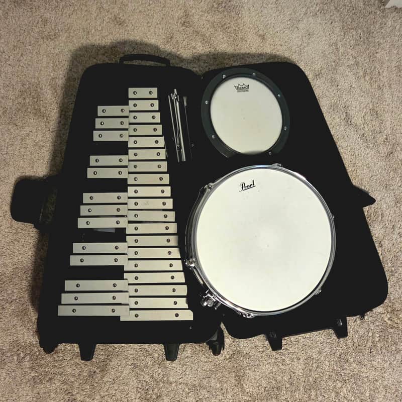 Pearl PL910C Student Snare and Bell Kit with Rolling Case 2010s - Black image 1