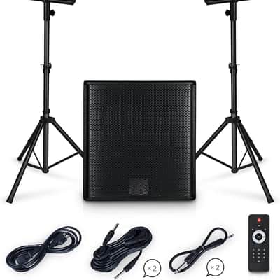 18-inch 4000W Stereo DJ/Powered PA Speaker System Combo Set Line Array Speaker and 18 inch Active Subwoofer with Bluetooth/USB/SD Card/Remote Control image 1