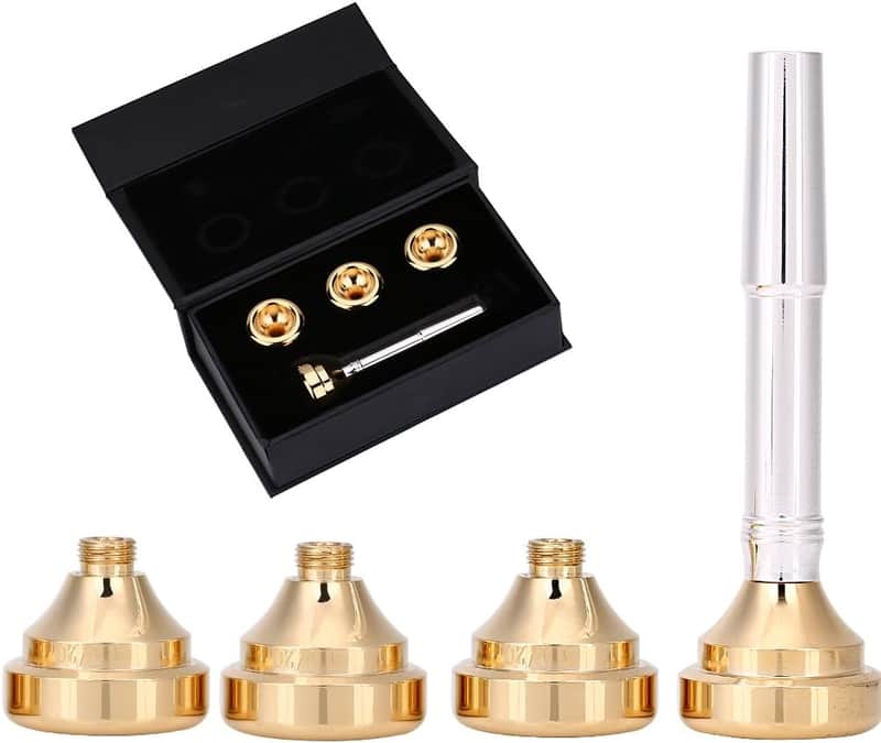 Trumpet Mouthpiece, Gold Plated Brass Mouthpieces Kit with 1 1/2C 3C 5C 7C Sizes for Beginners Professionals Band Practice Studio Recording image 1