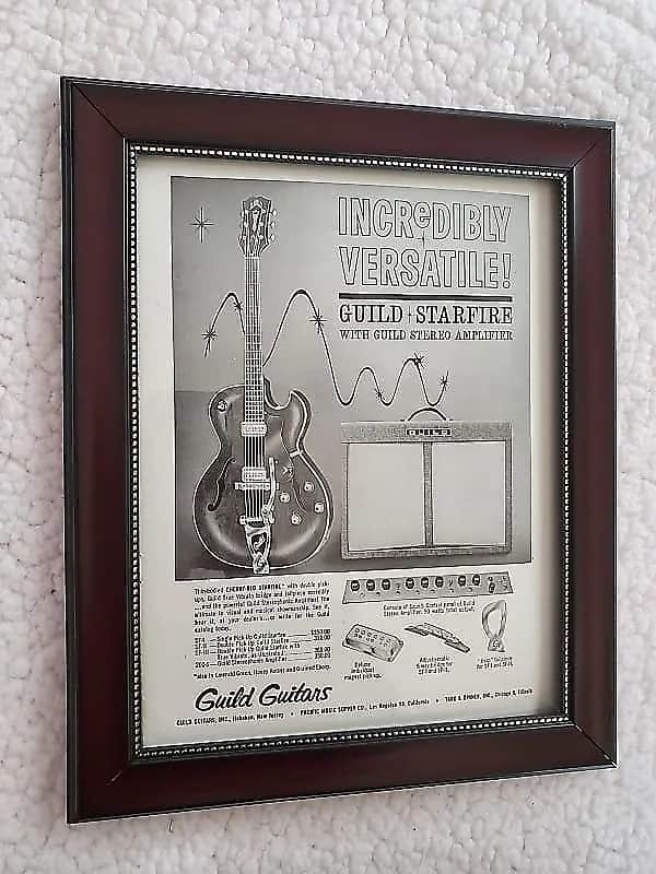 1962 Guild Guitars Promotional Ad Framed Starfire, Stereophonic Amp Original image 1
