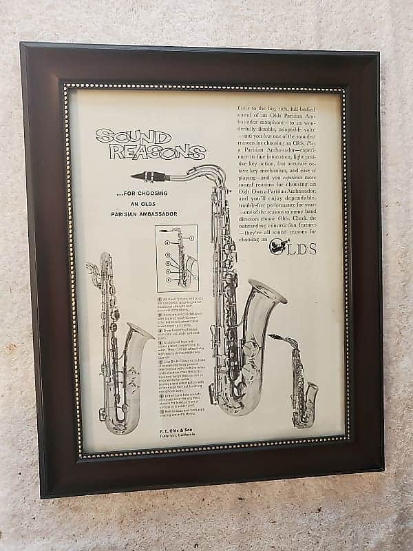 1963 Olds Horns Promotional Ad Framed Olds Parisian Ambassador Sax Original image 1