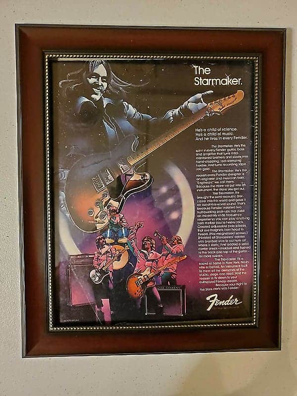1978 Fender Guitars Color Promotional Ad Framed Fender Starcaster Electric Guitar Original image 1