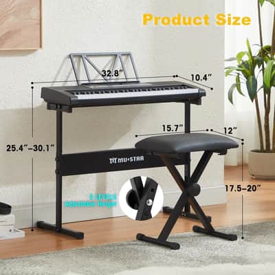 MUSTAR Black 61Key Lighted Up Electric Piano Keyboard Bench,Headphone,Microphone image 4