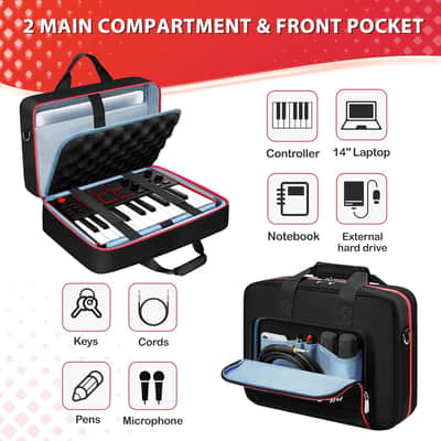 MIDI Keyboard Case for AKAI MPK MINI MK3, Carrying Case for Arturia MiniLab 3 with 14“ Laptop Compartment, Soft Padded MIDI Controller Keyboard Bag with Handle & Shoulder Strap image 3