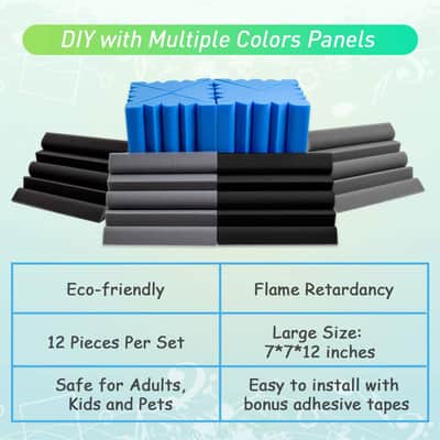 12 Pack Set 7" X 7" X 12" Acoustic Foam Bass Traps Corner Studio Foam with Adhesive Tape image 8