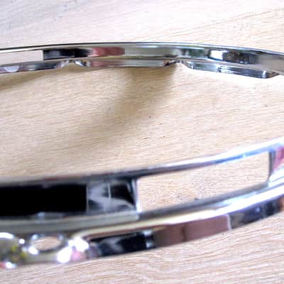 14" 10-Lug Triple-Flanged Snare Side Hoop Rim Chrome NOS image 3