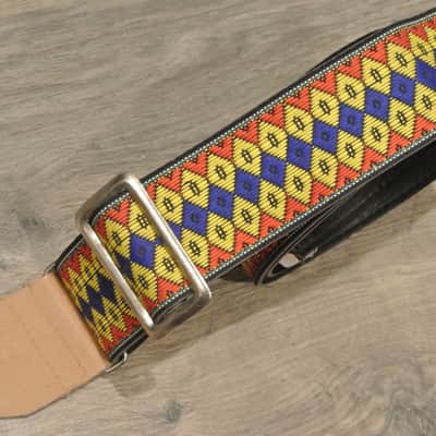 Vintage Ace Style Woven Strap- Metal Slide- Blue/Yellow Diamond Pattern image 1
