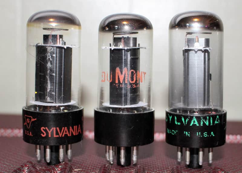 SYLVANIA 6V6GTA VT107 TIGHT MATCH TRIO BLACK PLATE HALO GETTER TEST NOS++ VINTAGE 1960'S image 1