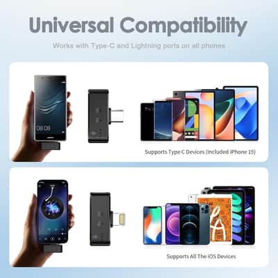Wireless Lavalier Microphone for iPhone/Android with Lightning/USB C(2 TX+2 RX+Charging Case), Mini Microphone with Noise Cancellation, 35H Battery, Clip on Lapel Mic for Video Recording Vlog image 3