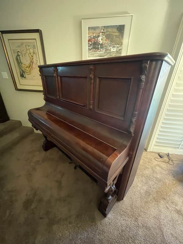 Malcolm Love Cabinet Upright Grand 1901 - Burl Cherry image 1