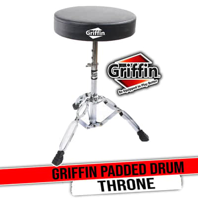 GRIFFIN Padded Drum Throne (ChromeElite Edition) – Adjustable Height Drummer’s Stool with Double Braced Hardware for Practice, Studio, Guitar Chair & Percussion Use image 1