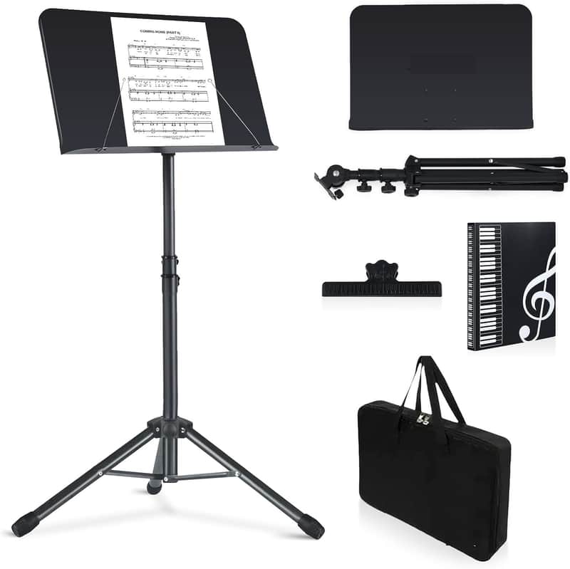 Sheet Music Stand,5 in 1 Dual-Use Folding Sheet Music Stand & Desktop Book Stand with Portable Carrying Bag & Music Sheet Clip Holder & Sheet Music Book image 1