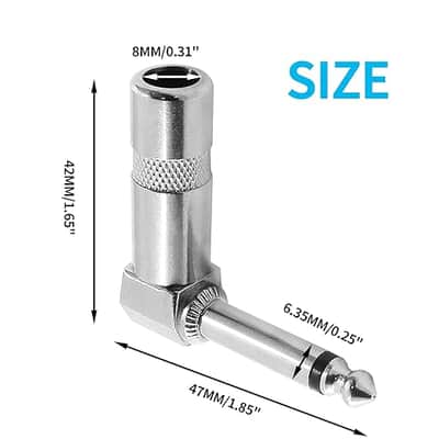 1/4" Right Angle Plugs 6.35mm Audio Wire Connectors Video Adapter Guitar Speaker Plug Nickel Finish Right Angle Connector for Audio Device 6 PCS image 3
