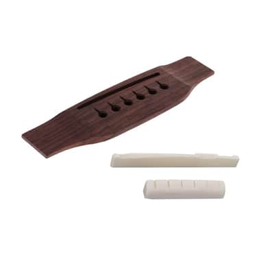 Rosewood Left-handed Slotted 6-String Martin Style Bridge set with Real Bone Saddle and Nut for Acoustic Guitar Replacement Parts image 2