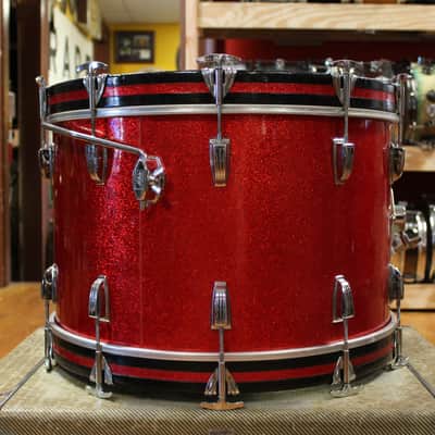 1960s Ludwig Super Classic Outfit in Red Sparkling Pearl 14x22 9x13 16x16 image 4