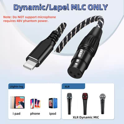 XLR to i Phone Microphone Cable,6.6FT XLR Female to Light ning Microphone Cable for Dynamic Microphones or Recording Karaoke Sing,Compatible with i-Phone 14/13/12 pro max,i-Pad 9/8/7 image 2