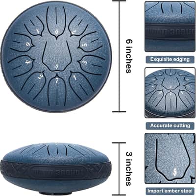 Steel Tongue Drum Hand Drums: 6 Inch 11 Notes Small Metal Drum - Steel Drum with Music Book, Drum Mallets, Drums Bag, Finger Picks, Gifts for Family & Friends (Navy) image 2