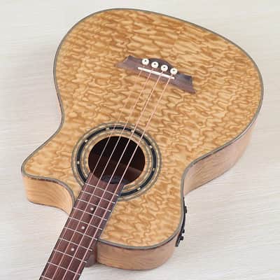 4 String Acoustic Electric Bass, Laminated Ash Wood Top Body, Okoume Neck image 3