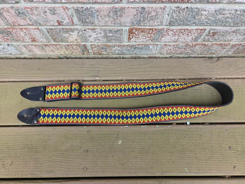 Vintage 1980's Ace-Style Guitar Strap! Plastic Buckle, Bright Pattern! Original Case Candy! image 1