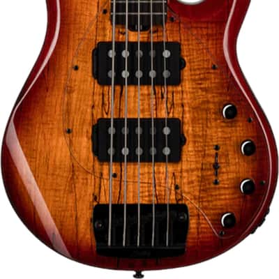 Sterling StingRay 5 HH RAY35HH 5-String Spalted Maple Bass Guitar, Rosewood Fingerboard, Blood Orange Burst image 2