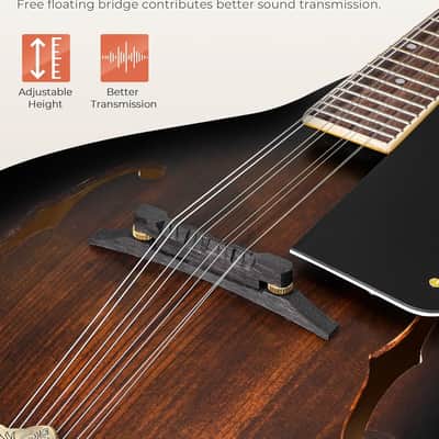 Mandolin Instrument A Style, Acoustic Mandolin Musical Instrument Solid Spruce Top 8 String for Beginners, Adults, Teens, Dark Brown image 3