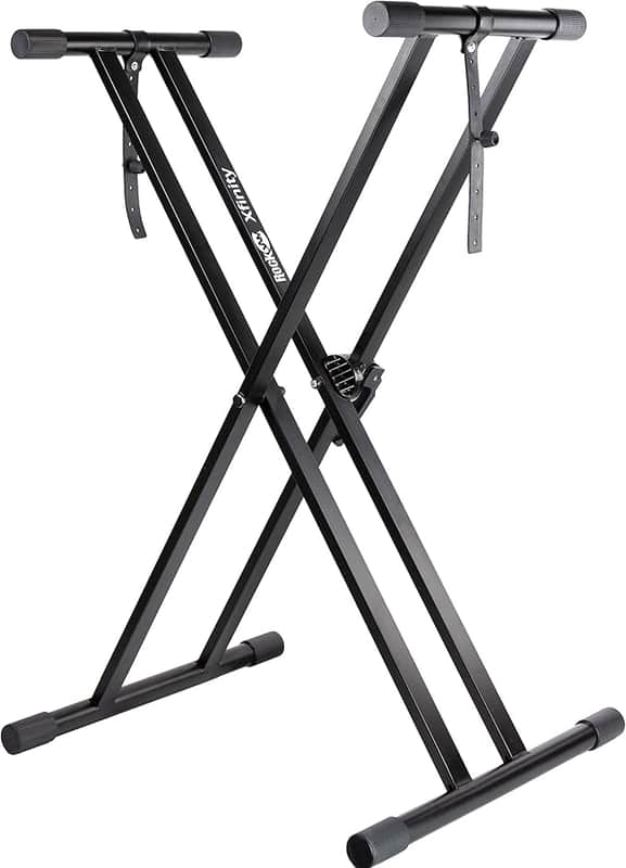 Heavy-Duty, Double-X, Pre-Assembled, Infinitely Adjustable Piano Keyboard Stand with Locking Straps, Black image 1