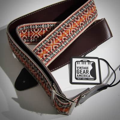 ACE Guitar Strap Unbranded Hippie Guitar Strap Genuine Vintage Part Circa-1960s-Light Brown with Green & Orange image 7