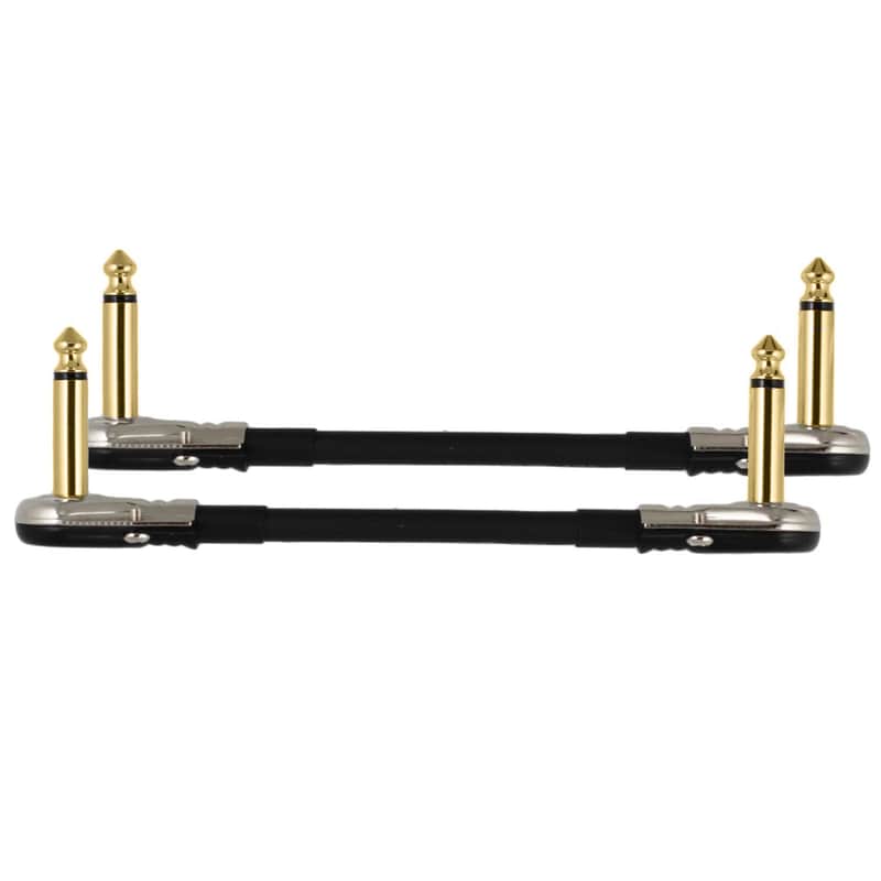 2-Pack 8" Castline Gold Mogami 2524 Guitar Pedal Board Patch Cable TS Low Profile Pancake Connector image 1